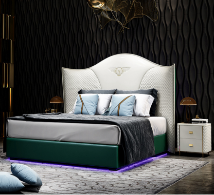 Design luxury double hotel bed bedroom modern wood furniture upholstery