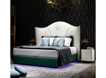 Design luxury double hotel bed bedroom modern wood furniture upholstery