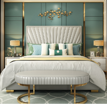 Wood design bed double luxury modern hotel frame bedroom new