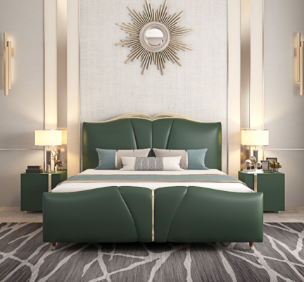 Bed luxury furniture bed frame wood bedroom furniture faux leather new