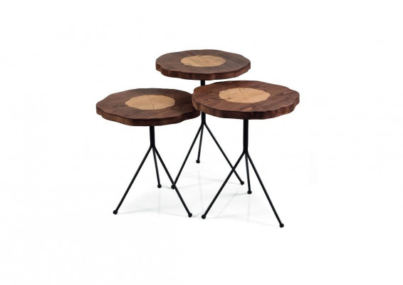 Set of 3 side tables, brown, living room table, round, designer, modern luxury table