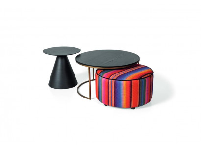 Designer living room set 3-piece. Luxury 2x coffee table and stool wood furniture