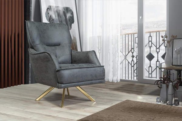 Gray Single-Seater Exclusive Armchair Lounge Club 1-Seater Luxury Single-Seater