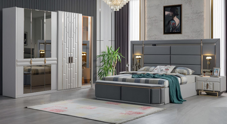 Complete bedroom furniture set bed 2x bedside table wardrobe new
