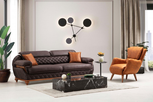 Modern Complete Living Room Set Armchair Sofa Couch Upholstery Seating Three-Seater