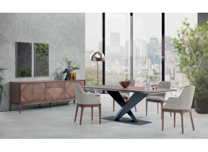 Luxury Set for Dining Room 5-piece Table 4x Chairs with Sideboard Table Wood