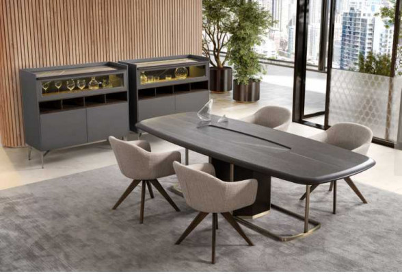 Wood Luxury Dining Room Set Modern Dining Table 4x Chairs with Sideboard Furniture