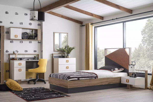 Children's room set children's bed kids' furniture bed wood gray set of 6 pieces