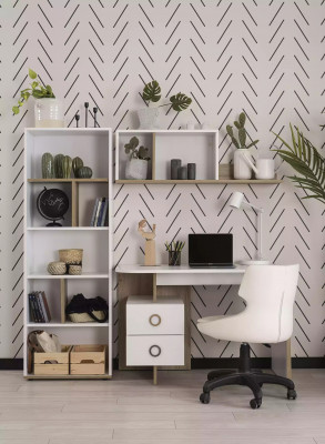 Children's desk desk bookshelf wood white 3-piece set design