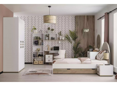 Complete children's bed, children's furniture, children's room bed, wood, white, 8-piece set