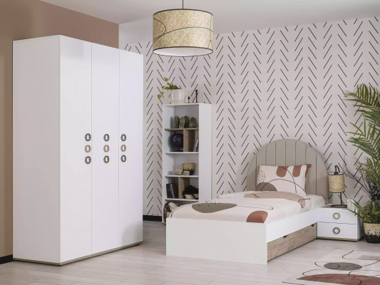 Youth bed set children's room nightstand bed wood white set of 4 pieces