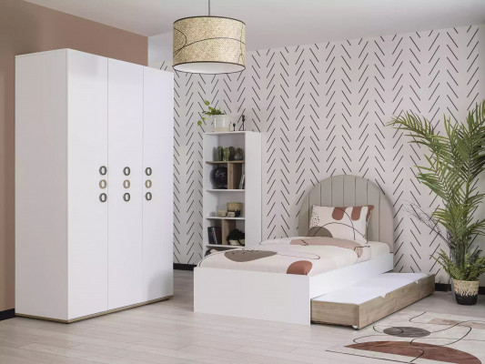 Youth bed set children's room nightstand bed wood white set of 4 pieces
