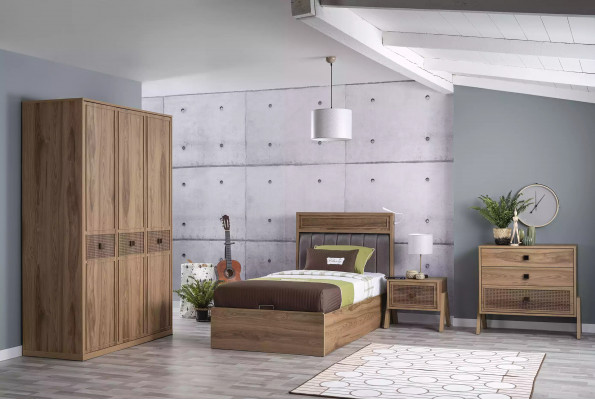 Bed with storage box, bed frame, children's bed, youth bed, brown wood, luxury