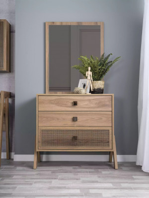 Complete dresser with mirror, wood brown, 2-piece children's room cabinet