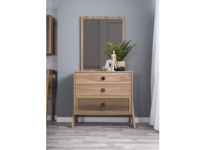 Complete dresser with mirror, wood brown, 2-piece children's room cabinet