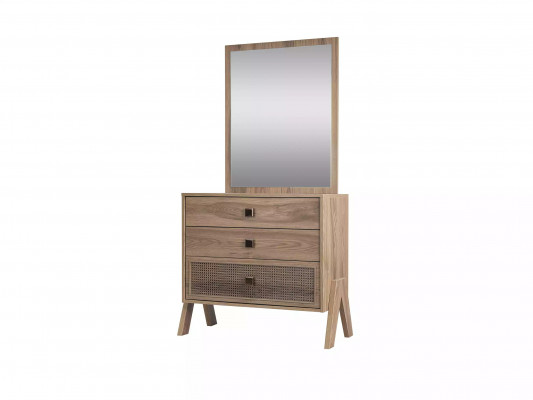 Complete dresser with mirror, wood brown, 2-piece children's room cabinet