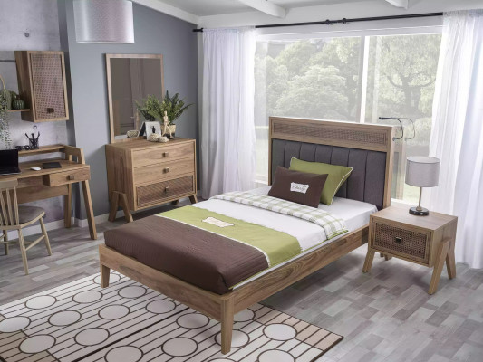 Children's room complete bed frame children's furniture bed wood brown set 4-piece