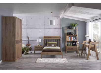 Wooden Bed Complete Bedroom Furniture Youth Bed Brown Bed Set 5-Piece