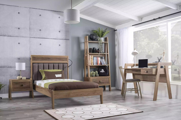 Wooden Bed Complete Bedroom Furniture Youth Bed Brown Bed Set 5-Piece