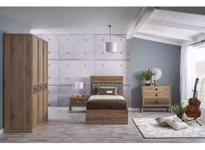 Wooden bed with storage box complete youth bed wood brown set 4-piece