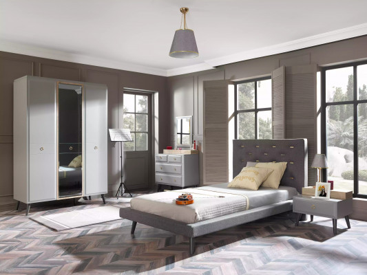 Children's furniture bed complete youth bed children's room wood gray set 4-piece