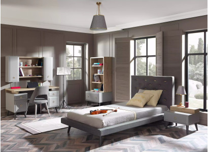 Children's room group youth bed children's furniture bed wood gray set of 5 pieces