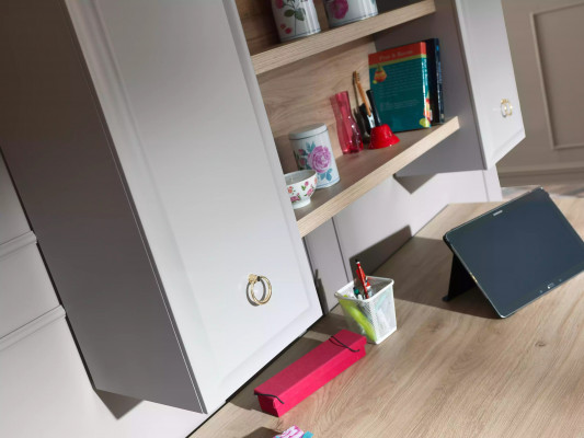 Computer desk, writing desk, children's desk, wood, gray, 3-piece set table
