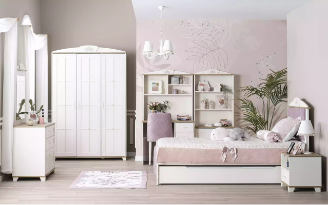 Children's Room Complete Chesterfield Children's Furniture Bed Wood Pink Set 8 Pieces