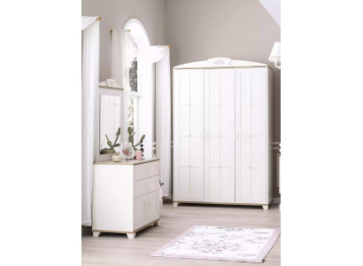 Bedroom furniture wardrobe set 3-piece chest of drawers wood white