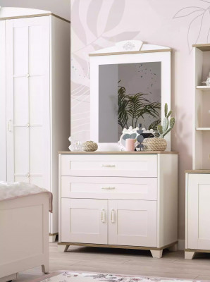 Bedroom furniture wardrobe set 3-piece chest of drawers wood white