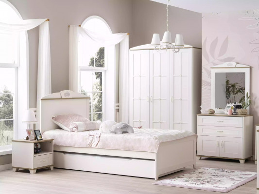Functional bed extendable children's bed white set 5-piece wooden bed