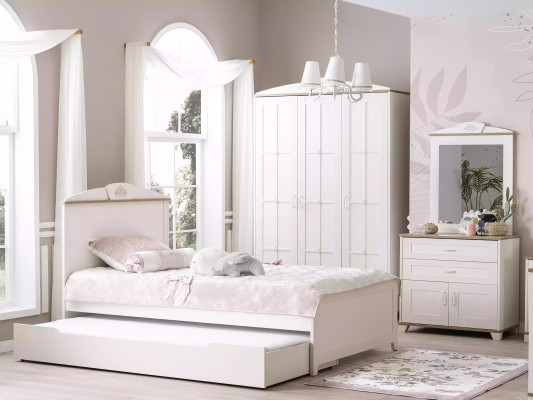 Functional bed extendable children's bed white set 5-piece wooden bed
