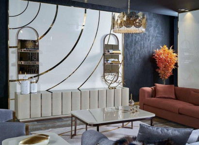 Luxury furniture living room sideboard wood with metal new beige style modern