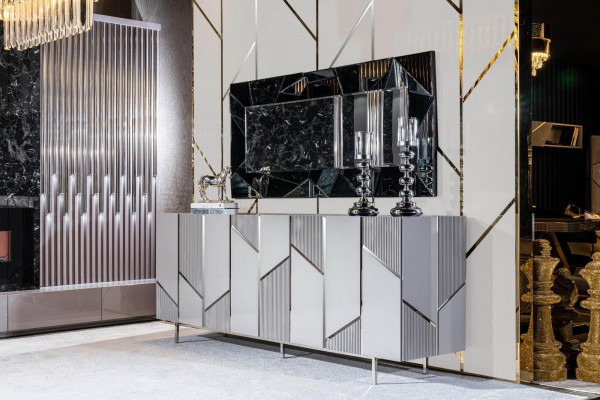 Living Room Suite Set Sideboard Mirror Furniture Group 2-Piece Dresser Gray