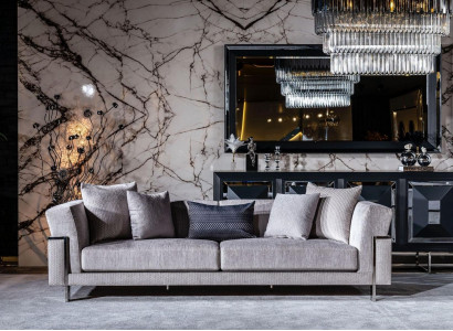 Sofa 3-seater couch upholstered sofas living room fabric gray living area