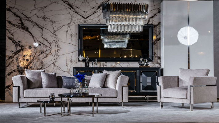 Sofa 3-seater couch upholstered sofas living room fabric gray living area