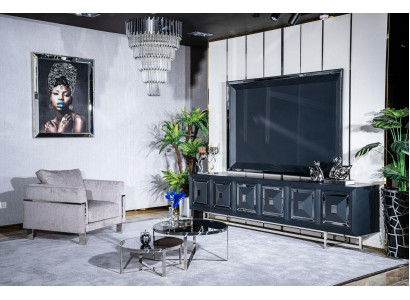 Set TV stand armchair coffee table side table living room 5-piece gray new