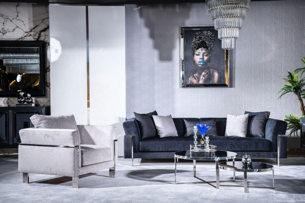 Living room sofa set 3+1 mirror coffee table seat set design