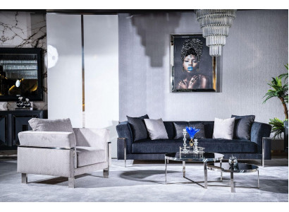 Living room sofa set 3+1 mirror coffee table seat set design