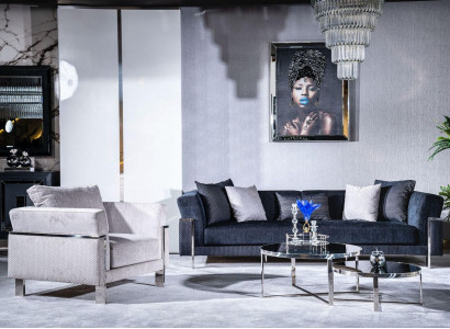 Living room sofa set 3+1 mirror coffee table seat set design