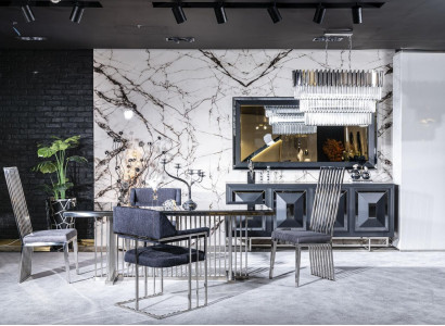 Dining Room Complete Dining Table 4 Chairs Sideboard with Mirror Set 7-piece Dining Table New