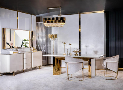 Dining Room Complete Set Table 4 Chairs Sideboard Mirror 7-piece Dining Table