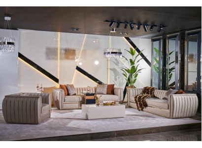 Luxury Beige Set Sofa Suite 3+3+1 Seater Coffee Table Sofa Armchair Sofas 5-piece