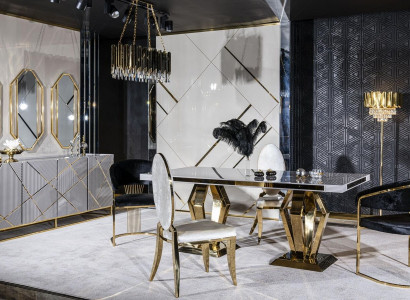 Dining room set table 4x chairs sideboard mirror 7-piece dining table set table