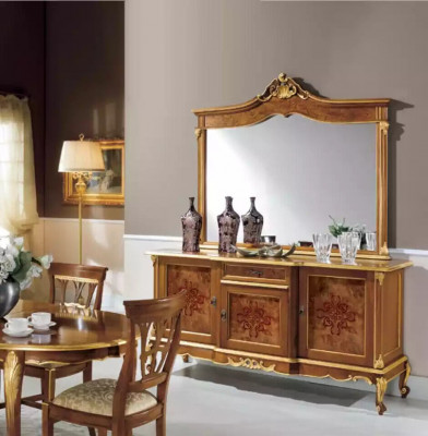 Sideboard Set Italian Furniture 2-piece. Solid Wood Sideboard with Mirror