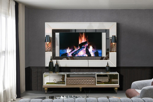 Wall unit set rtv tv stand lowboard table wood luxury xxl cabinet