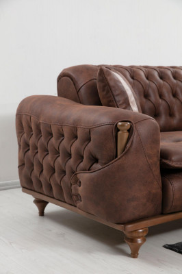Chesterfield Three-Seater Brown Couch Upholstered Furniture Textile Couches Fabric