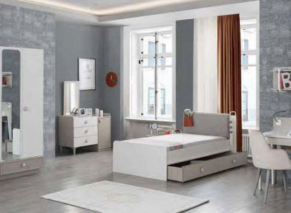 Youth room bed chest of drawers wardrobe desk wood furniture design 4-piece set