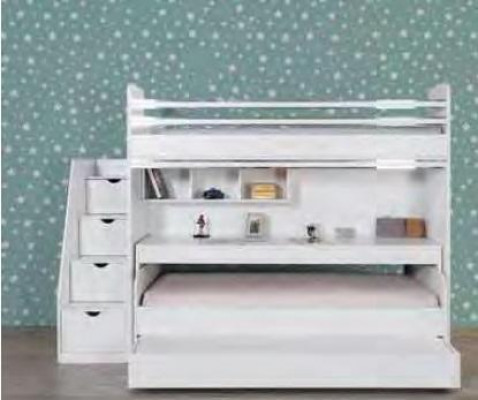 Children's bunk bed 3 beds loft bed wood youth room furniture double-decker bed