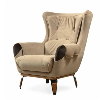 Classic armchair seat upholstered single-seater fabric beige for TV living room